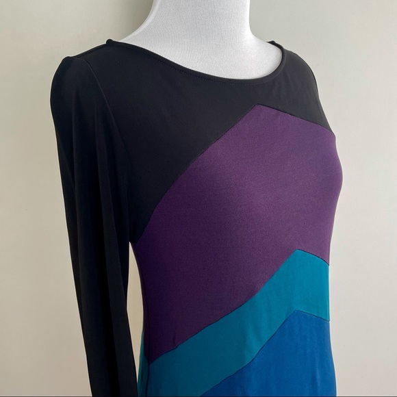 Hale Bob Long Sleeve Dress with Color Block Chevron Design Size Small - Picture 4 of 9